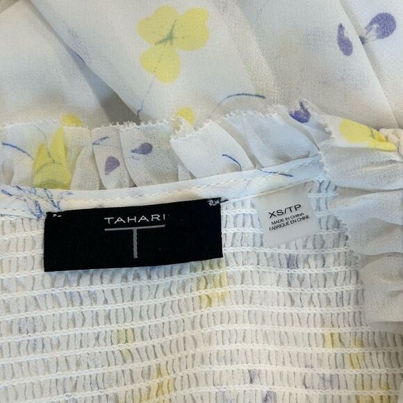 Tahari Long Sleeve Floral Sheer Lined Blouse White-Yellow Size XS - Picture 9 of 11